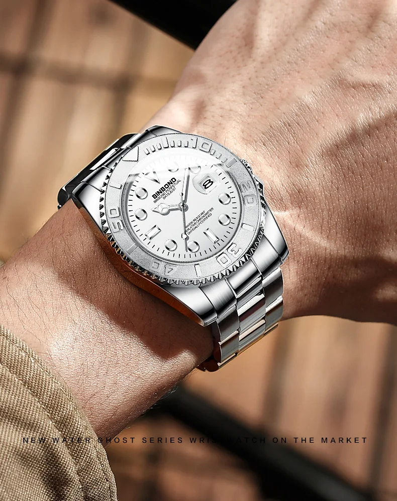 BINBOND Top Brand Luxury Fashion Men Watches Luminous Calendar Waterproof Stainless Steel Watch Quartz Business Wristwatch