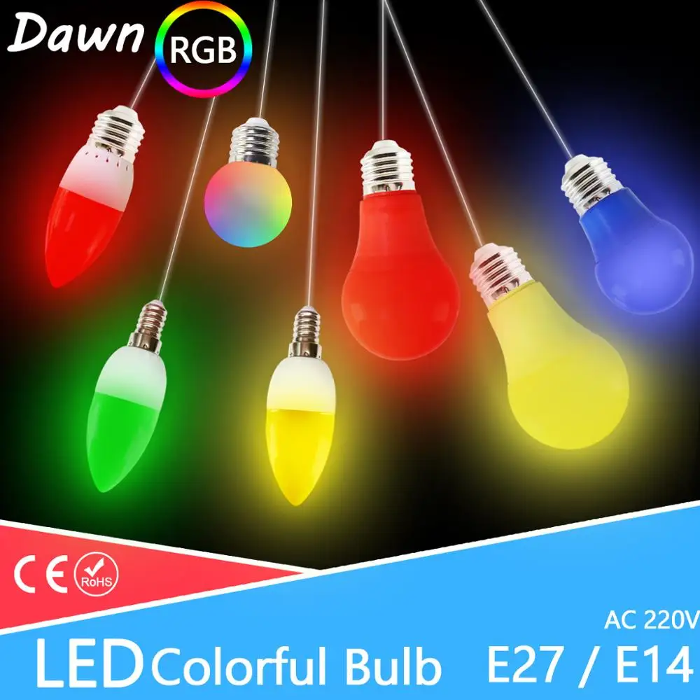 

Led Bulb Led candle Light E27 E14 3W 5W 7W LED Lamp RGB A60 A50 G45 C35 Colorful SMD 2835 AC 220V 240V Flashlight Globe Bulb