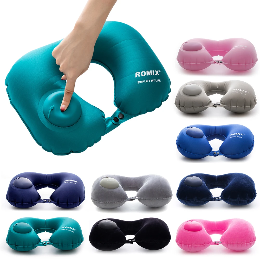 

U Shape Inflatable Pillow Travel Air Pillow Neckrest Head Rest Portable Neck Pillows In Flight Cushion For Sleep Multi Colors