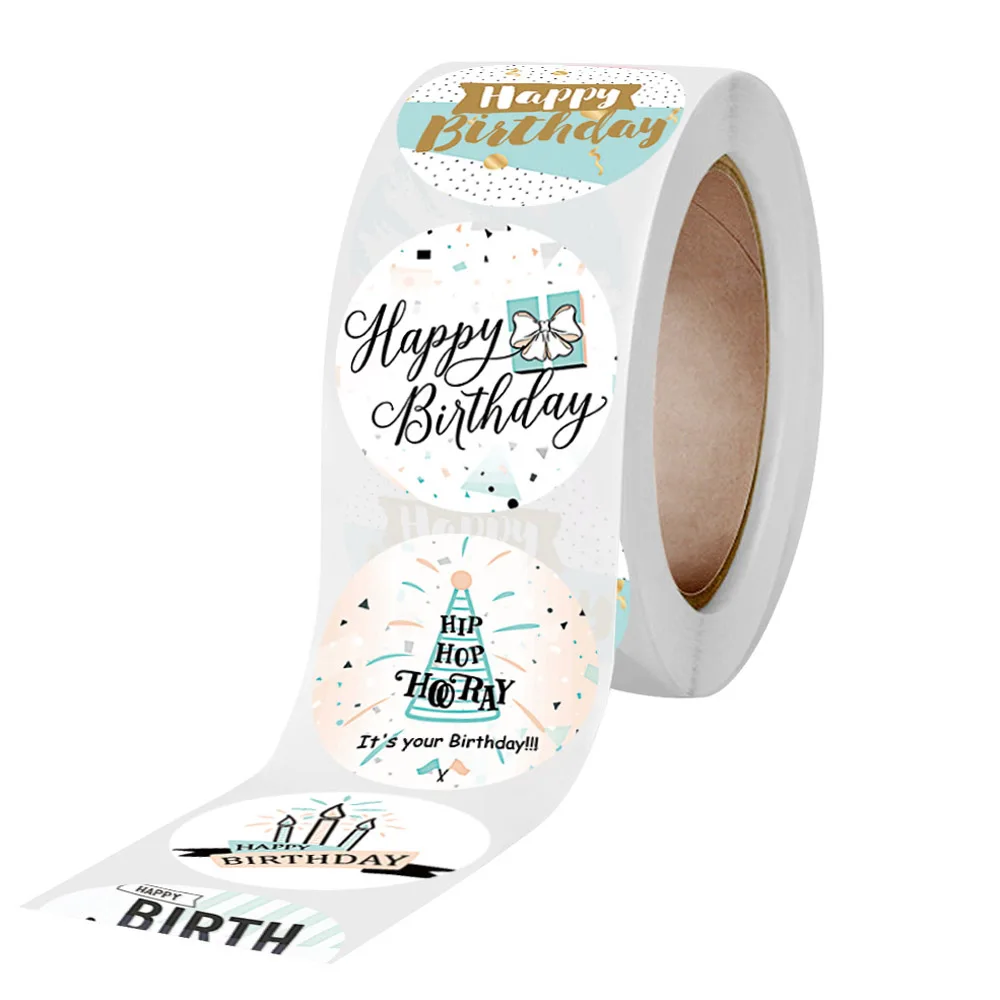 50-500pcs round happy birthday handmad sticker sealing sticker vintage DIY gift stickersdhesive Christmas stationery decorative stickers stationery stickers adhesive stickers
