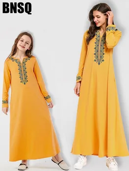 

Muslim Embroidery Girls Abaya Maxi Dress Ethnic Children's Wear Family Matching Outfits Kimono Long Robes Eid Ramadan Islamic