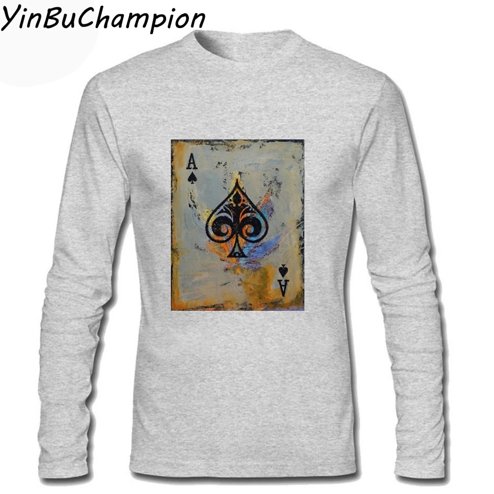 Для мужчин туз пик покер Футболка Пользовательские Длинные рукава Harajuku Camisetas Manga футболка Для мужчин футболка мужской XS-3XL