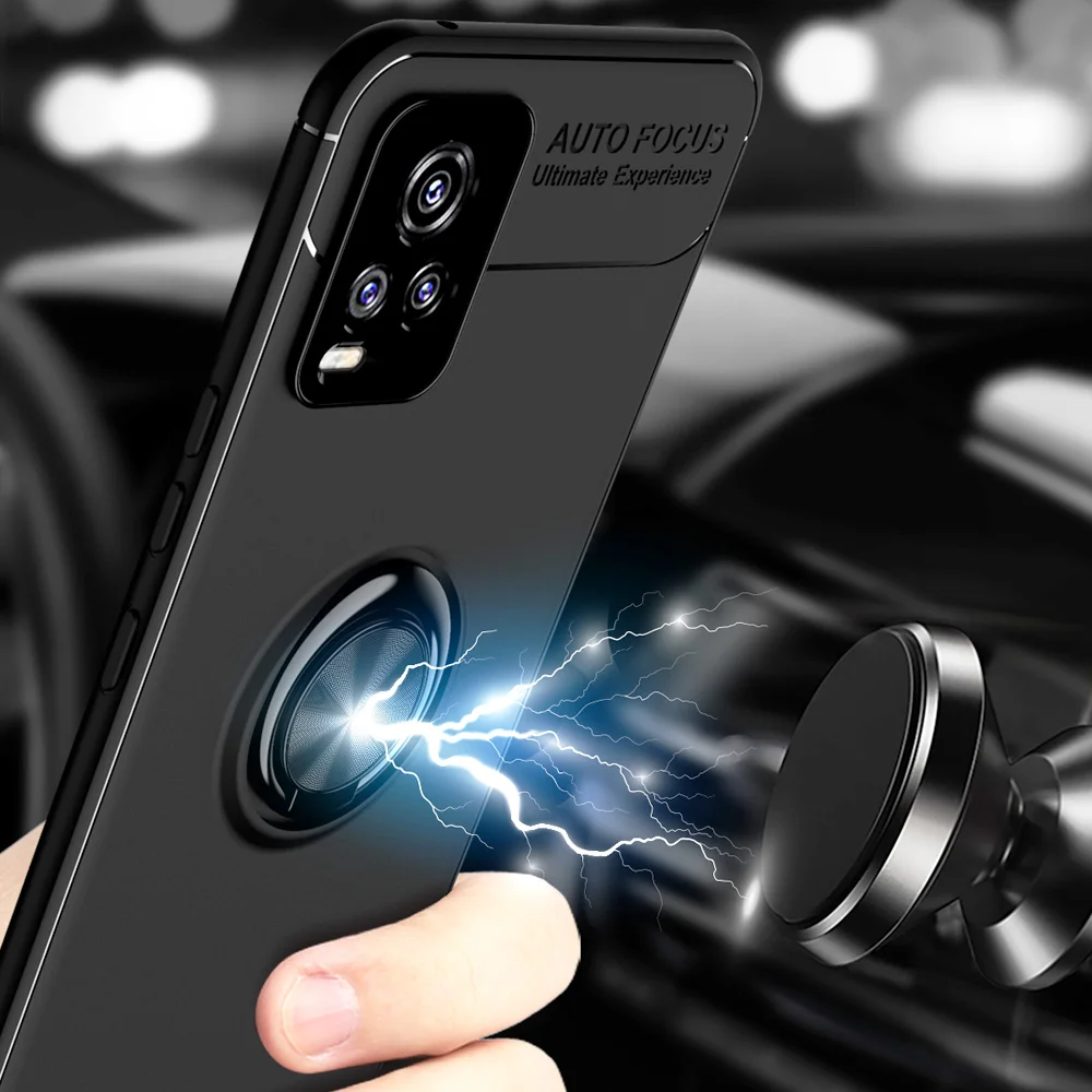 Магнитный чехол для телефона vivo V20 Pro мягкий из ТПУ с кольцом-держателем на палец |
