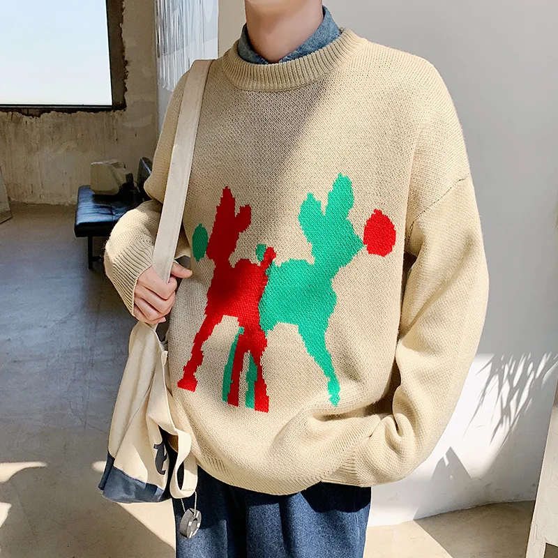 Winter Sweater Men's Warm Fashion Print Casual Knit Sweater Man Sweter Clothes Wild Loose Long-sleeved Pullover Men M-2XL Winter Sweater Men's Warm Fashion Print Casual Knit Sweater Man Sweter Clothes Wild Loose Long-sleeved Pullover Men M-2XL