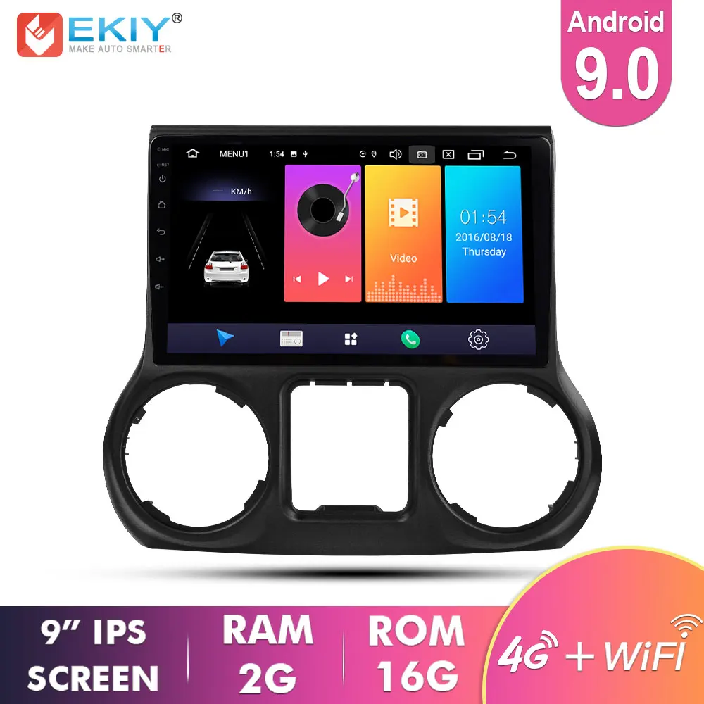 EKIY 10.1'' IPS Car Multimedia Android 9.0 Auto Radio For Jeep Wrangler 3 JK 2010 2012 GPS Navigation Stereo