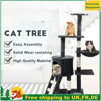 

146cm Cat Furniture Plush Rimmed Perch Spacious House Scratching Posts Sisal Rope Cat Tower Tunnel Hanging Line Basket Hammock