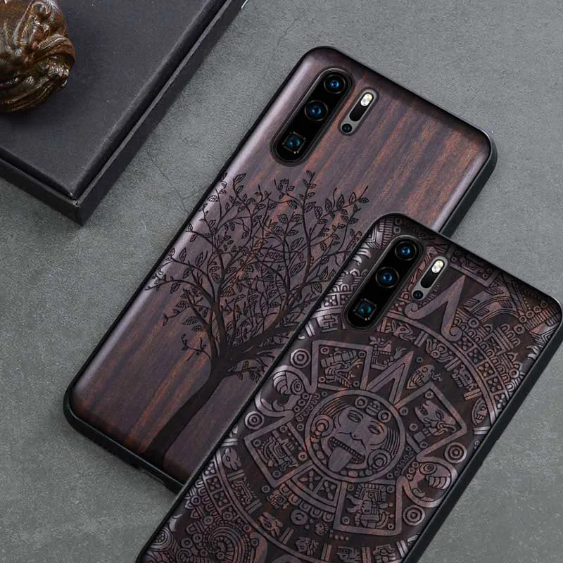 Роскошный чехол с черепом из черного дерева для huawei P30 ручной работы Африканское
