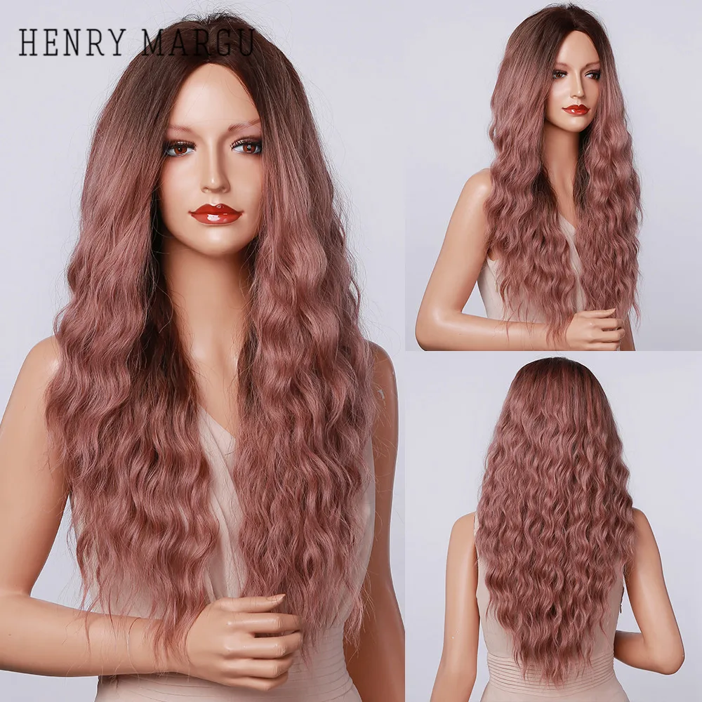 

HENRY MARGU Long Purple Ombre Wavy Wigs for Women Curly Synthetic Hair Wig Middle Part Natural Cosplay Wigs Heat Resistant