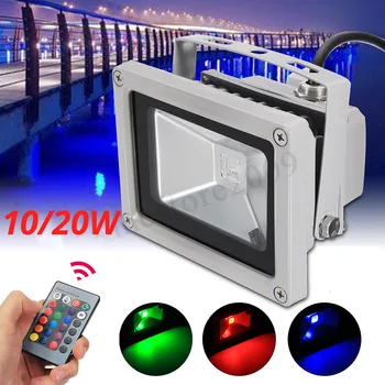 

10W RGB LED Flood Light Colorful Changing Wash Wall Mount Spot Light 900LM Remote Control Waterprof Beam Angle 120 Degree