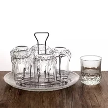 Набор стеклянных чашек для дома, 6 упаковок с поддоном, держатель для чашек, термостойкая чашка для воды, чашка для чая, сока, стакан для пива, белый бокал для вина