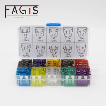 

Fagis 100Pcs Car Fuses Box 2A 3A 5A 7.5A 10A 15A 20A 25A 30A 35A Amp Assortment Auto Blade Type Medium Car Fuse Set Truck