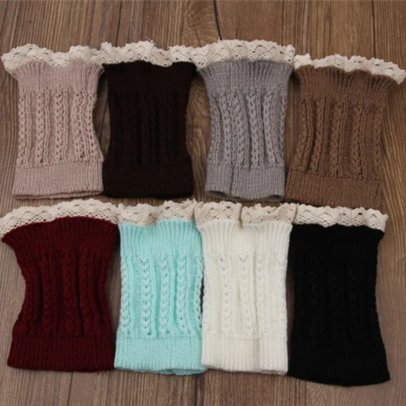 Зимние гетры для женщин и девочек с кружевной отделкой вязаные короткие Вязаные