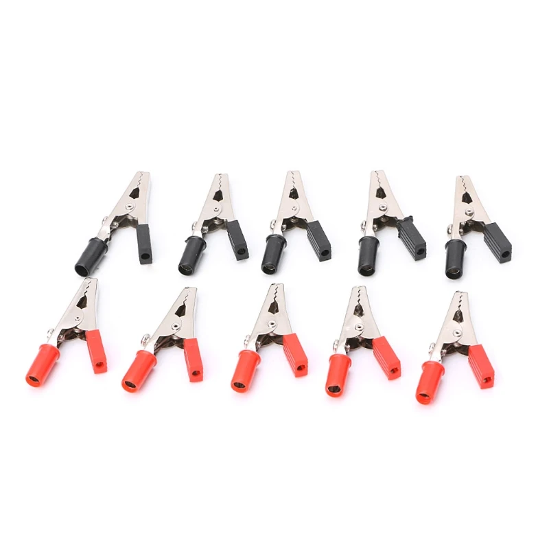10X Insulated Crocodile Clips Plastic Handle Cable Lead Testing Alligator Clamps