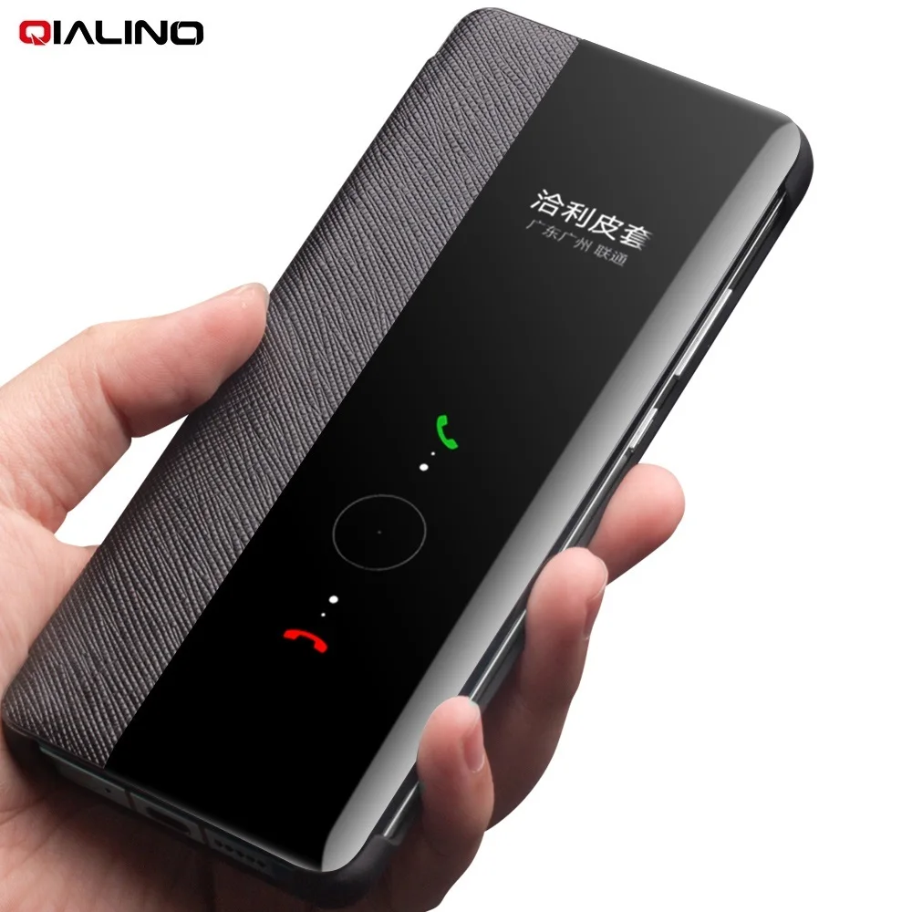 QIALINO Fashion Genuine Leather Flip Cover for Huawei P30 P40 Pro+Plus Luxury Handmade Smart Window Case for Huawei Mate 30 Pro