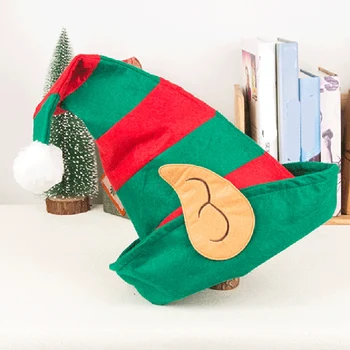 

Christmas Elf Hat Adults with Ears Red Green Striped Design One Size Fits Most Non-Woven Elf Hat with Ears