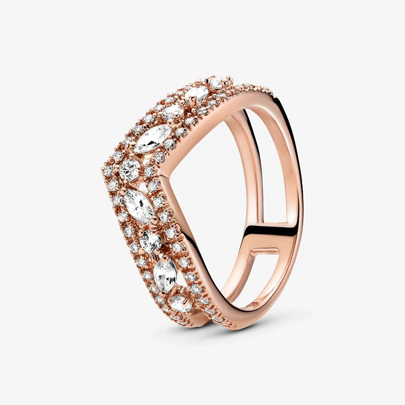 Новое Осеннее розовое Сверкающее кольцо Marquise из стерлингового серебра 925 пробы