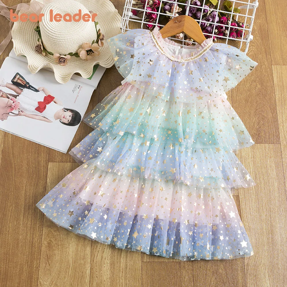 Bear Leader Baby Girl Mesh Princess Dress 2022 Summer Party Chiffon Cake Layers Tutu Outfit Casual Children Clothing | Детская одежда и