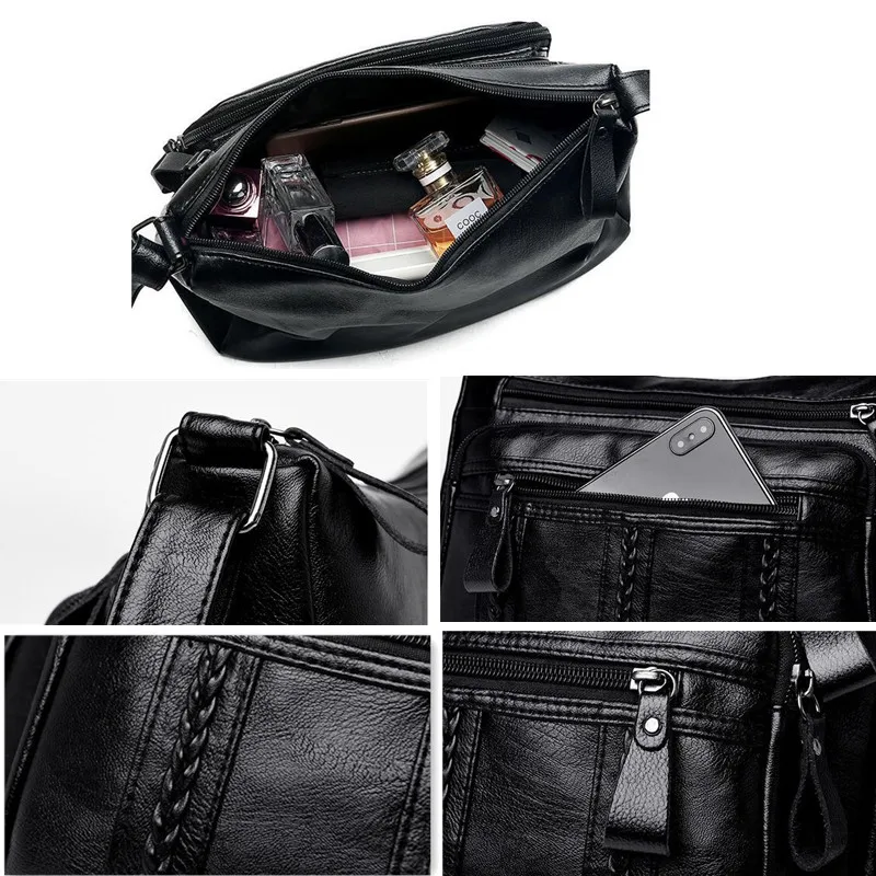Crossbody Bag Shoulder Bag Ladies Handbag Designer Soft Pu Leather Messenger Small Size Purse Black Flap