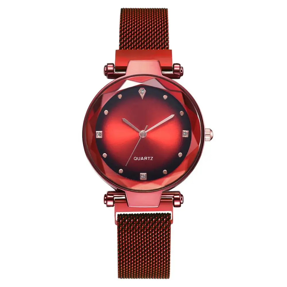 Relogio Feminino женские магнитные часы Звездное небо роскошные женские часы модные женские кварцевые наручные часы Zegarek Damski - Цвет: Red