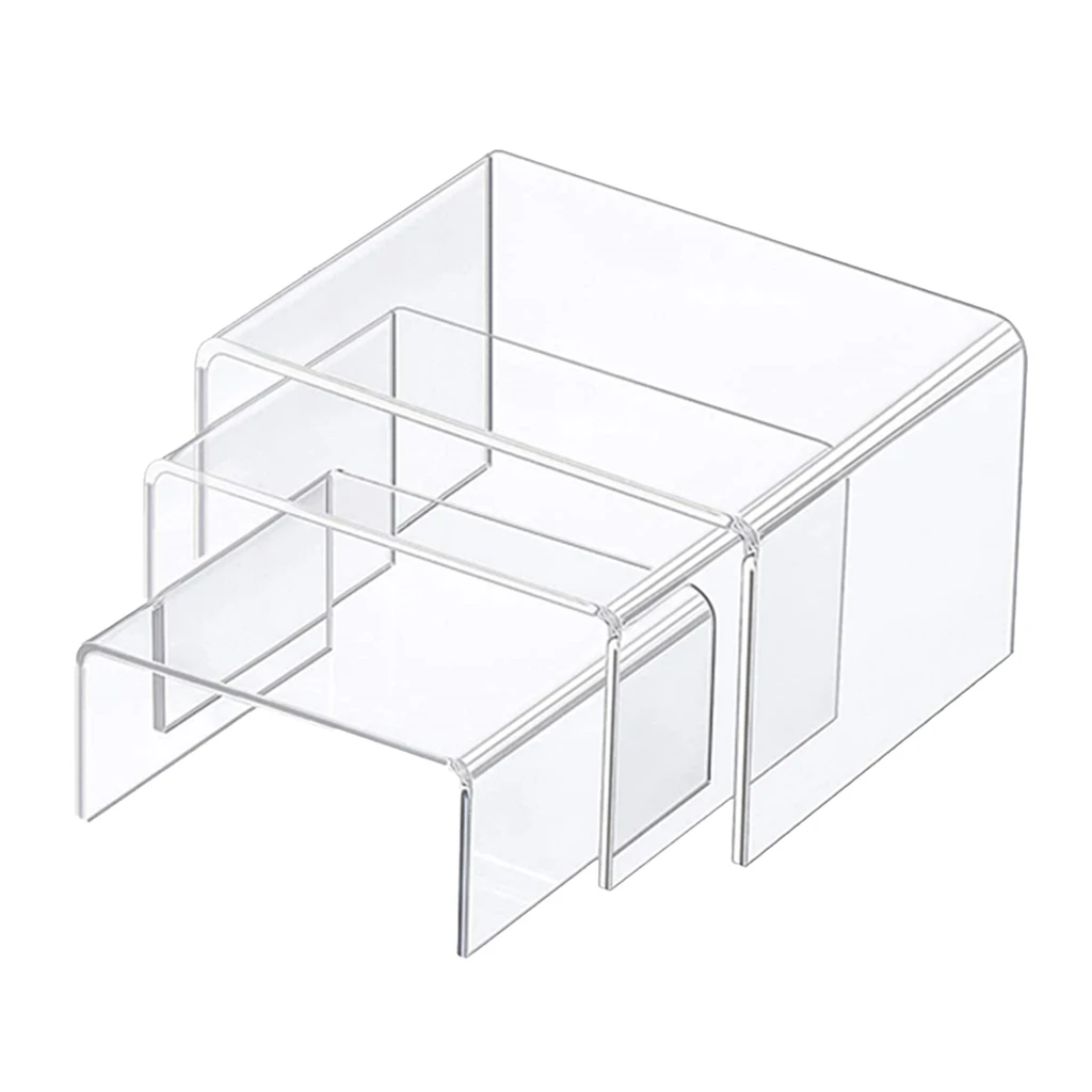 Clear Acrylic Display Risers, 1 Set of 3 Showcase Shelf for Figures, Buffets, Cupcakes and Jewelry Display Stands - 3