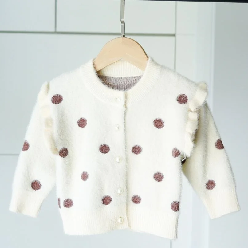 Весенне-осенний свитер с длинными рукавами для девочек Детский кардиган одежда в горошек для девочек пальто и куртки для маленьких девочек JW5017