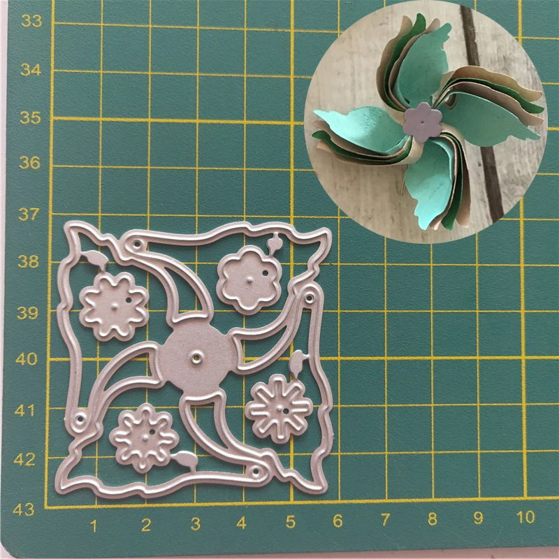 5pcs Curly Frame Metal Die Cuts for Card Making, Square Flower