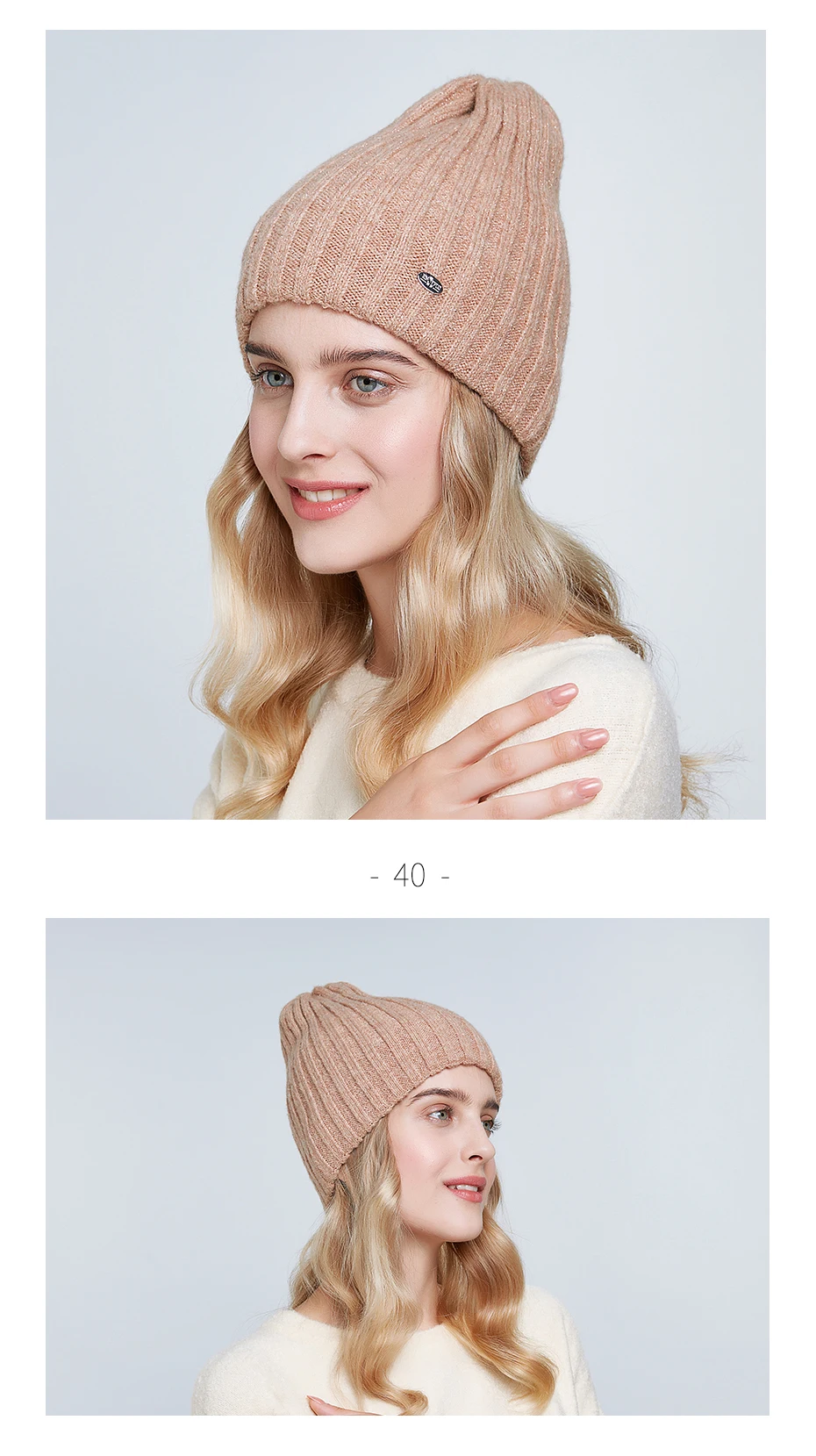 ENJOYFUR Thick warm winter hats for women soft mohair knitted female caps double lining beanies