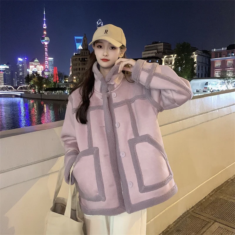 women's clothing han edition ~ winter loose woman with thick fur one imitation lambs wool cotton-padded jacket coat maxi puffer coat womens