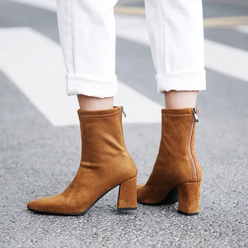 

Women's Ankle Elastic Sock Boots Chunky High Heels Stretch Women Autumn Winter Sexy Booties Pointed Toe Women Pump Size 42
