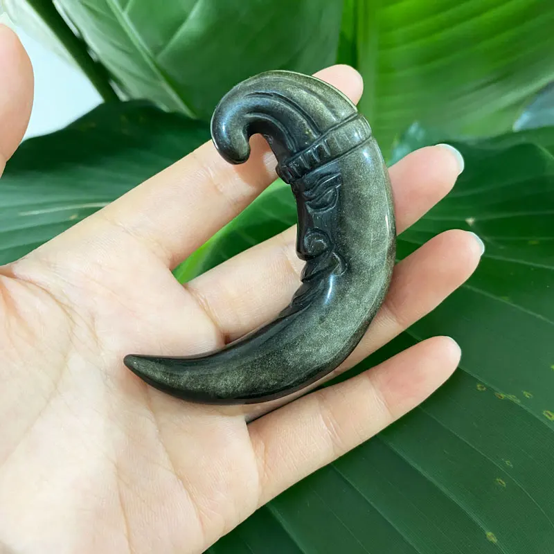 Free Shipping Natural Crystal Gold Obsidian Moon Face Figurine Healing Peony Stones Wicca Gift For Decor Skull Collection NXT | Дом и сад