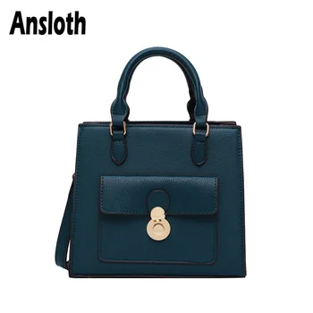 

Ansloth Solid Color Shoulder Bag Women PU Leather Handbag Ladies Simple Crossbody Bag Square Bag Female Mini Handle Bag HPS762