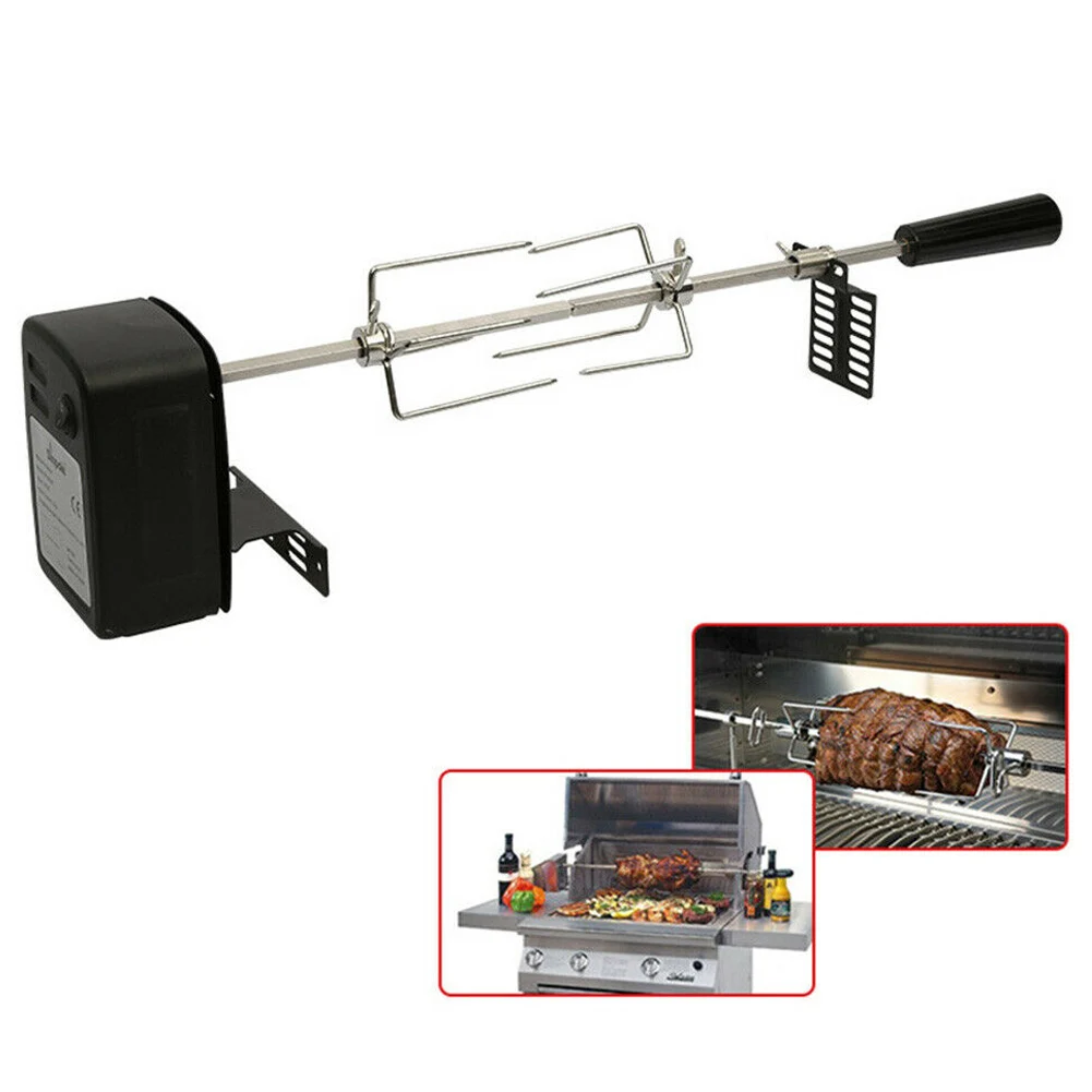 

Universal Grill Rotisserie Kit Complete BBQ Kit with Spit Rod Meat Fork Electric Motor LBShipping