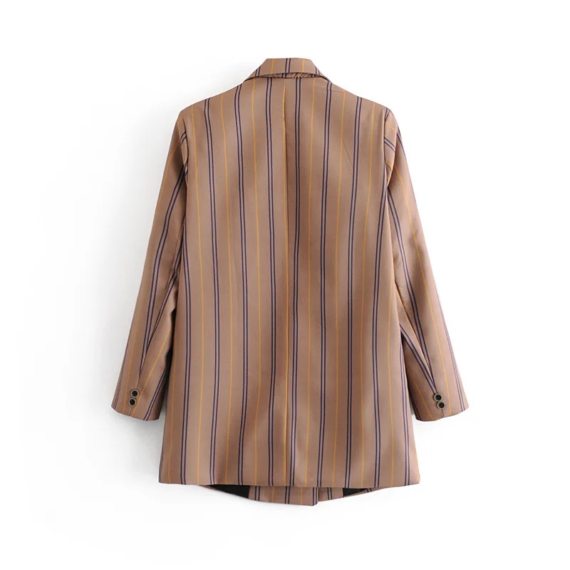 

Py61 Retro Coffee Color with Stripes Double Breasted Hong Kong Style Thin Suit Spring And Autumn BF Style Loose-Fit Mid-length L