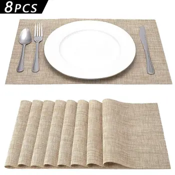 

8pcs/set Placemats Heat-Resistant Stain Resistant Non-Slip Placemats for Kitchen Table Washable Durable PVC Table Mats Woven50