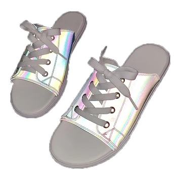 

Summer new beautiful cool drag round head rhinestone flat non-slip wear Reflective ladies student Leisure sandals women 35-44