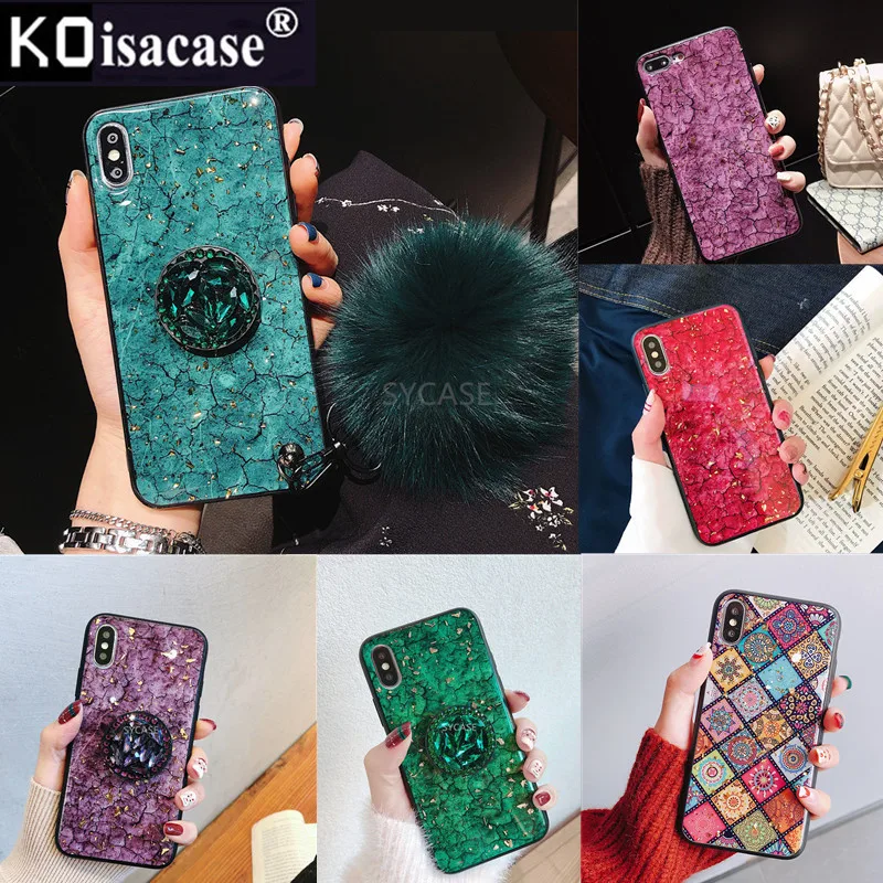 Koisacase Hot Fashion Epoxy case For iPhone 11 Pro MAx 6 6S 7 8 Plus X XR Xs Max shiny Diamond Bracket marbled Soft cover |
