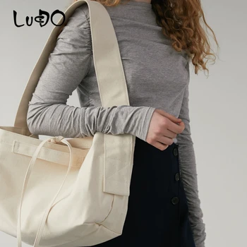 

LUCDO Women Tote Bags Handbag Canvas Large Capacity Ladies Shoulder Bag Simple girls Crossbody Bag bolsa feminina bolsos mujer