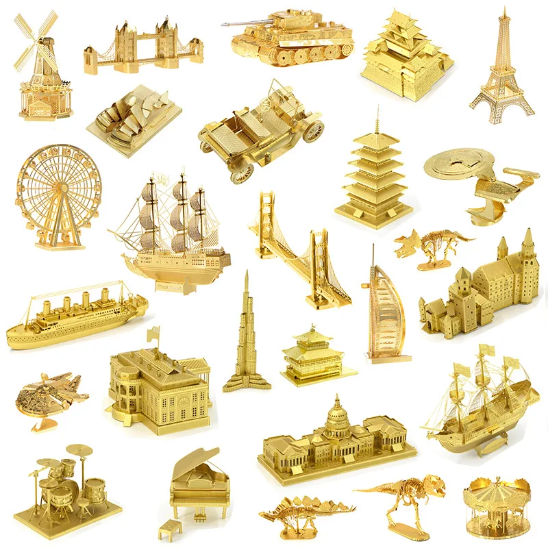 

Gold 3D Metal Puzzle Tank dinosaur boat Musical instrument building model KITS Assemble Jigsaw Puzzle Gift Toys For Children