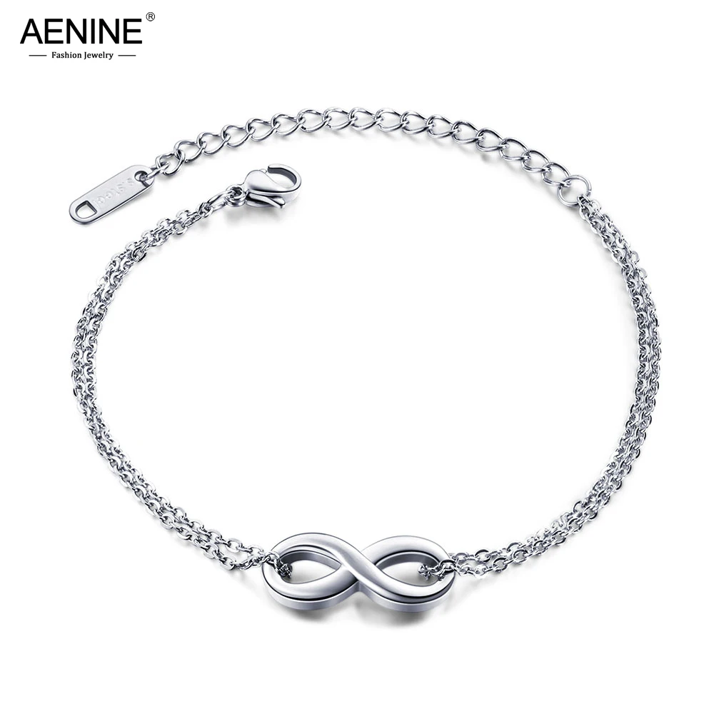 AENINE, титановые, нержавеющая сталь, бесконечность, 8 слов, браслеты с подвесками для женщин, розовое золото, Богемия, Пляжная цепь и звено, браслет AOGS1033