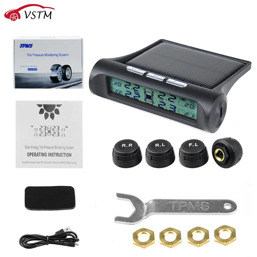 Система контроля давления в автомобильных шинах TPMS с подсветкой цифровой дисплей Солнечная энергия USB зарядное устройство