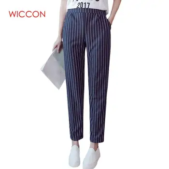

Woman pants Spring Autumn Female Elastic Trousers Women High Waist Stripes Casual Women Pants Work Wear Trousers Harem Pants