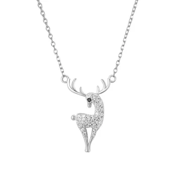 

925 Sterling Silver Necklace Chain Female Fresh New Fashion Style Deer Antler Rose Gold Diamond-mounted Choker Fine Jewelry