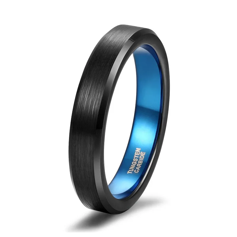 Tigrade Men Tungsten Ring 4/6/8mm Black Man Rings Women Finger Band Blue Inside Cool Ring Classic Wedding Band Engagement 3