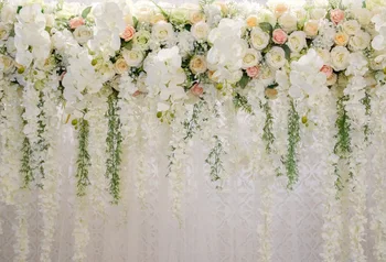 

Bridal Shower Wedding Floral Wall Backdrop Flowers Curtain Dessert Table Decoration Blush Background for Photography