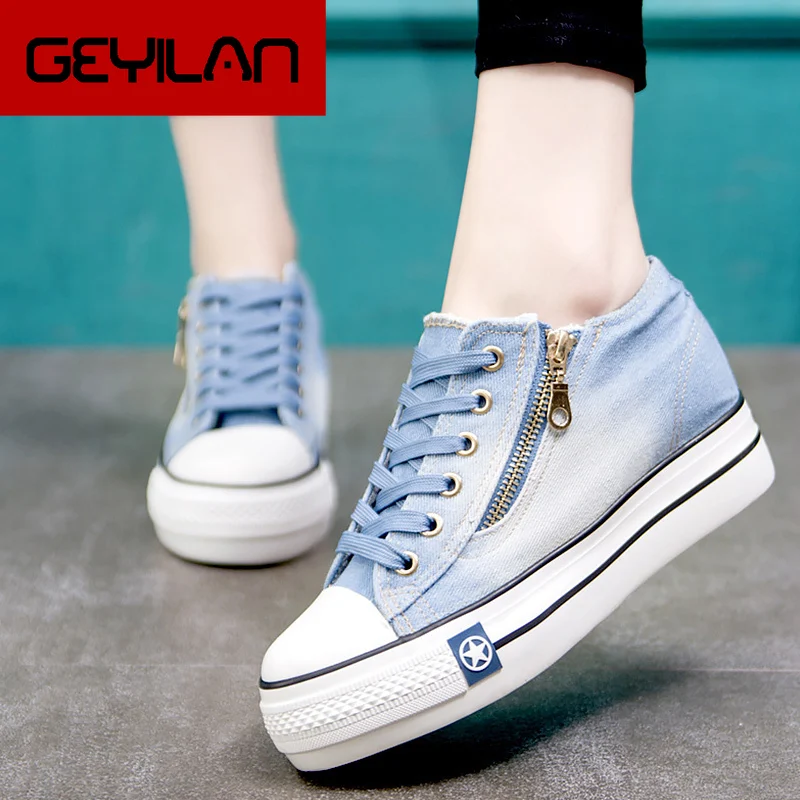 

Chunky Sneakers for women 2019 Canvas Shoes Girls Fashion Zipper Increase within 5CM Walking Design Tennis shoes