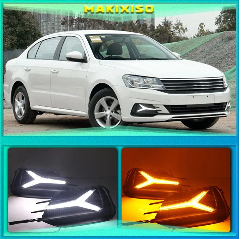 

1 Pair For Volkswagen VW Lavida 2019 with Yellow Trun Signal Light Blue Night Lamp LED DRL Daytime Running Light