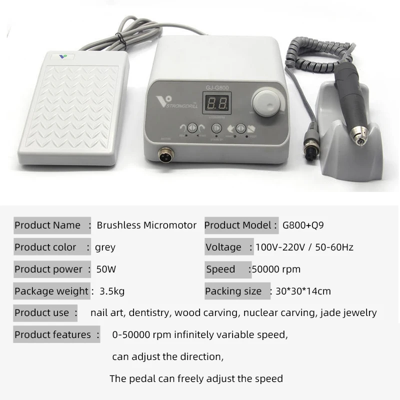Micro motor high speed handpiece 50000rpm professional laboratory micro motor brushless laboratory polishing machine foot contro 6