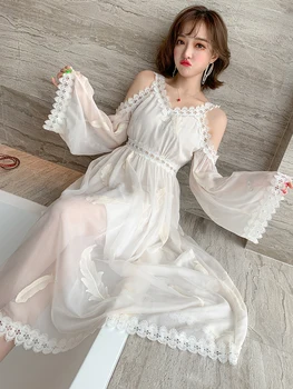 

Trendy Sexy off-Shoulder Lace Lightweight Mesh Feather Embroidered Dungaree Dress Women's Fashion Summer New