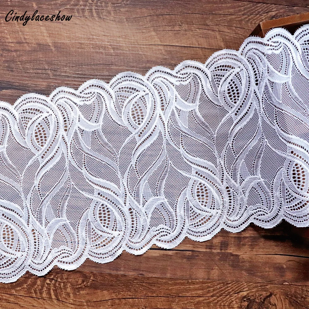 

2 Yards 18cm Wide Leaves White Stretch Embroidered Lace Trim Ribbon Garment Elastic Lace Fabric Bra Lace Lingerie Garters Sewing