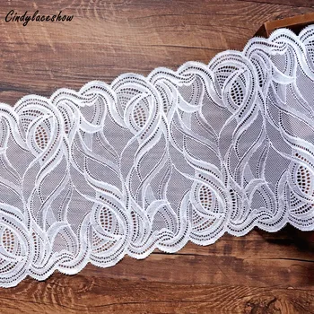 

2 Yards 18cm Wide Leaves White Stretch Embroidered Lace Trim Ribbon Garment Elastic Lace Fabric Bra Lace Lingerie Garters Sewing